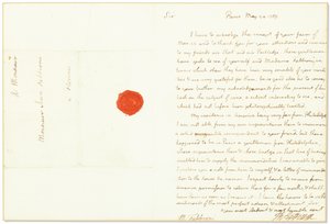 List z autografem podpisany jako ambasador Stanów Zjednoczonych we Francji, do Giovanniego Fabbroniego, Paryż, 24 maja 1789 r.