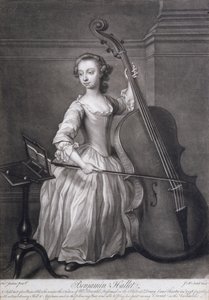 Portret Benjamina Halleta grającego na wiolonczeli, wyryty przez Jamesa McArdella (ok. 1729-65), ok. 1749 r. autorstwa Thomas Jenkins