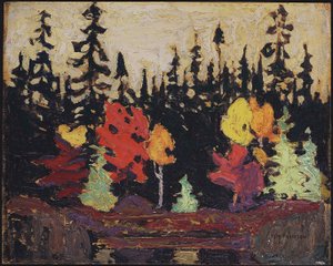Czarny świerk i klon, 1915 (olej na desce) autorstwa Tom Thomson