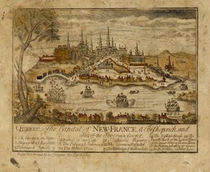 Quebec, stolica Nowej Francji, biskupstwo i siedziba sądu suwerennego, 1759 (rycina ręcznie kolorowana) autorstwa Thomas Johnston
