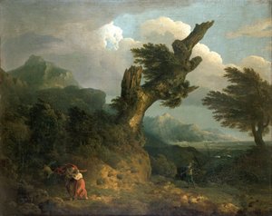 „Burza” - Prospero, Miranda i Kaliban szpiegują rozbitka Ferdynanda, 1778 autorstwa Thomas Jones
