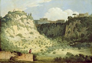 Widok świątyni Diany, Nemi, z pasterzem na pierwszym planie, 1785