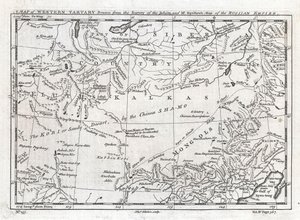 Mapa Tatarów Zachodnich narysowana na podstawie badań jezuitów i mapy Imperium Rosyjskiego pana Kyrillowa.
