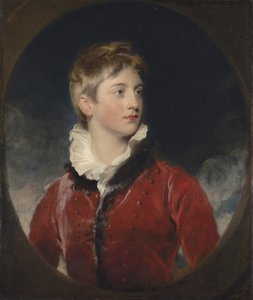 Portret Fredericka Williama Stewarta, 4. markiza Londonderry, K.P., MP. (1805-1872) gdy chłopiec, do połowy długości, w czerwonym płaszczu, w udawanym owalu (olej na płótnie) autorstwa Thomas Lawrence