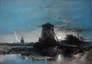 Holenderski krajobraz w blasku księżyca autorstwa Thomas Leeson the Elder Rowbotham