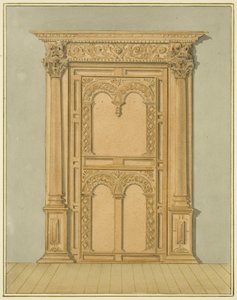 Rzeźbione dębowe drzwi, 6 Redcliffe Street (akwarela na papierze) autorstwa Thomas Leeson the Elder Rowbotham