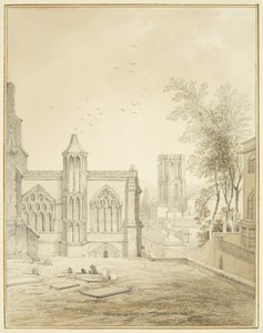 East end of St Mary Redcliffe, przedstawiający kościół Temple (ołówek i akwarela na papierze) autorstwa Thomas Leeson the Elder Rowbotham