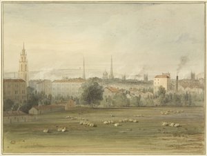 W pobliżu Stokes Croft z widokiem na panoramę Bristolu (miejsce wzlotu balonu Sadlera i Clayfielda w 1810 r.) autorstwa Thomas Leeson the Elder Rowbotham