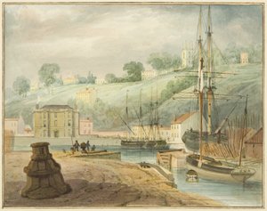 Stary pływający dok, Hotwell Road, z widokiem na Clifton i Goldney Rotunda autorstwa Thomas Leeson the Elder Rowbotham