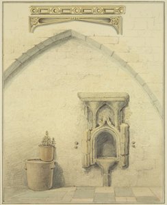 Piscina, fryz i spandrele na dziedzińcu 131 Temple Street (ołówek i akwarela na papierze) autorstwa Thomas Leeson the Elder Rowbotham