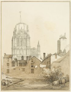 Kościół Redcliffe i część wzgórza Redcliffe z wieżą strzałową (akwarela na papierze) autorstwa Thomas Leeson the Elder Rowbotham