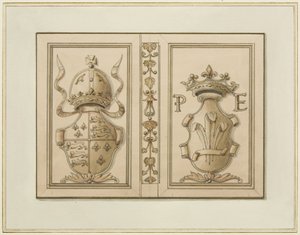 Królewskie herby z ul. Baldwina 46 (akwarela na papierze) autorstwa Thomas Leeson the Elder Rowbotham