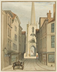 Wieża Św. Jana i fragment Christmas Street (akwarela i bodycolor na papierze) autorstwa Thomas Leeson the Elder Rowbotham