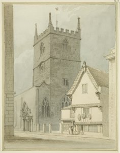 Kościół św. Piotra i plebania na ulicy św. Piotra (ołówek i akwarela na papierze) autorstwa Thomas Leeson the Elder Rowbotham