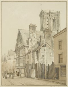 Temple Street, przedstawiająca wieżę kościoła Temple (akwarela na papierze) autorstwa Thomas Leeson the Elder Rowbotham