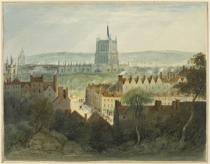 Katedra, College Green i College Street (akwarela na papierze) autorstwa Thomas Leeson the Elder Rowbotham