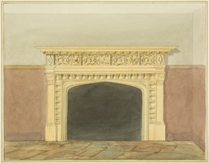„Wschodzące słońce”, rów zamkowy, kominek (akwarela na papierze) autorstwa Thomas Leeson the Elder Rowbotham