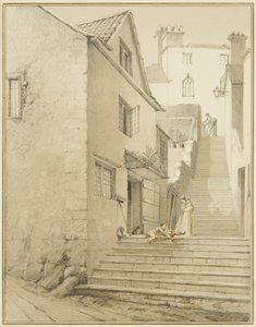 Schody łączące Griffin Lane i Church Lane (akwarela na papierze) autorstwa Thomas Leeson the Elder Rowbotham