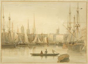Widok na pływający port z promu Redcliffe Back autorstwa Thomas Leeson the Elder Rowbotham