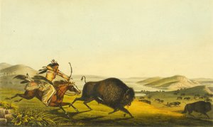 Polowanie na bawoły, 1848 (ręcznie kolorowane lito)