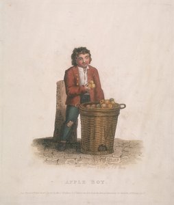 Sprzedawca jabłek z dużym koszem owoców, 1820
