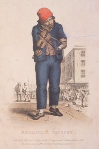 Skrzypek z protezą ręki, z rynkiem w tle, 1820