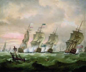Admirał Sir Edward Hawke pokonujący admirała M. de Conflans w Zatoce Biskajskiej