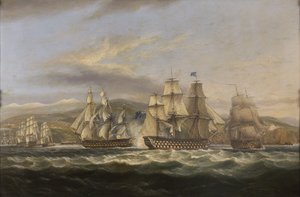 .SM. Kaledonia i H.M.S. Boyne ściga francuską flotę do Tulonu autorstwa Thomas Luny