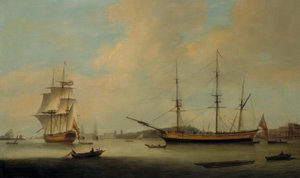 Amerykański statek Granville’ off Deptford autorstwa Thomas Luny