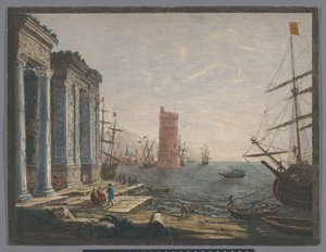 Widok na port ze statkami i łodziami na wodzie autorstwa Thomas Major