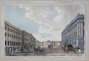 Widok ulicy Millionnaya i Marmurowego Pałacu przez pole Marsa, 1790 autorstwa Thomas Malton the Elder