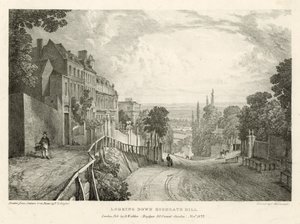 Patrząc w dół Highgate Hill, Londyn autorstwa Thomas Mann Baynes