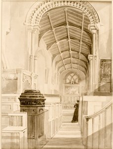 Kościół św Andrzeja (wnętrze) (tusz (czarny) na papierze (na kartonie)) autorstwa Thomas Miles Richardson