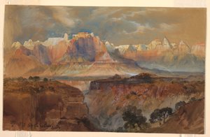 Rysunek, Klify Rio Virgin, południowe Utah, 1873 r. autorstwa Thomas Moran