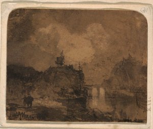 Rysunek, scena rzeczna, Wielki Kanion, Kolorado, 1870 r. autorstwa Thomas Moran