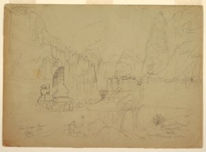 Rysunek, Kanion Rio Virgin, południowe Utah, 1873 r. autorstwa Thomas Moran