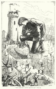 Ilustracja do Podróży Guliwera autorstwa Jonathana Swifta (rycina)