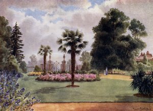 Ogrody Kew: palmy i brama główna (kolor lito)