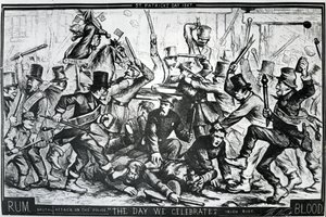 Karykatura przedstawiająca zamieszki w Nowym Jorku w dniu św. Patryka 1867, opublikowana w Harper