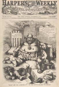 Z czego się śmiejesz Do zwycięzcy należą łupy z Tygodnia Harpera..., 25 listopada 1871 r. autorstwa Thomas Nast