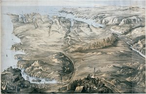 Panoramiczny widok okopów armii sprzymierzonych Anglii i Francji przed Sewastopolu (litografia, przyciemniana)