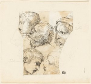 Szkice męskich głów (recto); Dwie stare kobiety (verso)