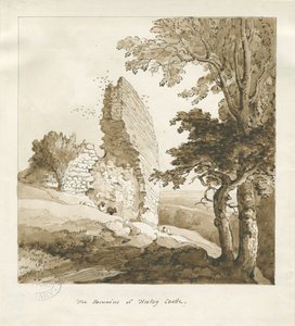 Audley - Zamek Heeley: rysunek w sepii autorstwa Thomas Peploe Wood
