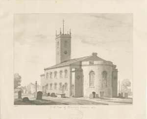 Kościół Bloxwich: rysunek w sepii, 1837 autorstwa Thomas Peploe Wood