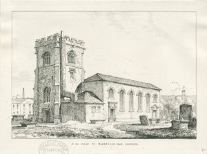 Burslem - kościół św Jana: rysunek piórkiem autorstwa Thomas Peploe Wood