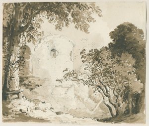 Chartley Castle: rysunek ołówkiem i wash, bd [1837-1838] autorstwa Thomas Peploe Wood
