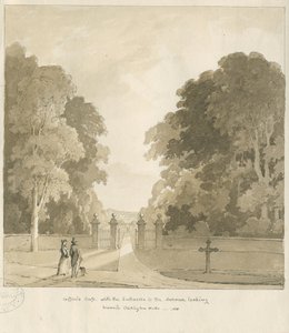 Chillington Hall - „Krzyż Giffarda” : rysunek w sepii, 1838 autorstwa Thomas Peploe Wood