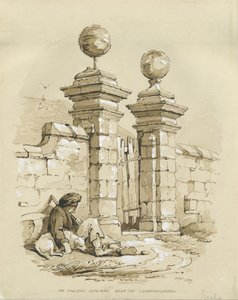 Colwich - Ancient Gateway at Bank Top: rysunek w sepii autorstwa Thomas Peploe Wood