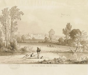 Colwich - The Mount Nunnery: rysunek rozmyty w sepii, 1837 autorstwa Thomas Peploe Wood
