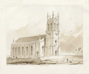 Coseley Church: rysunek w odcieniu sepii, bd [1841] autorstwa Thomas Peploe Wood